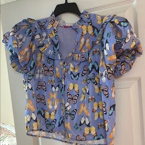 Butterfly Print Puff Sleeve Blouse
